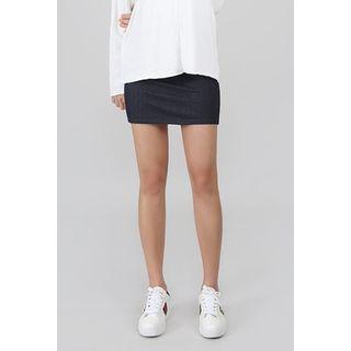 Band-waist Denim Mini Skirt
