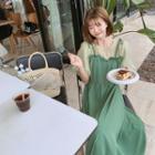 Short-sleeve Mock Two-piece Spaghetti-strap Dress