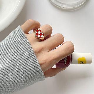 Checkerboard Heart Open Ring K817 - Ring - Gold - One Size