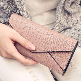 Embossed Faux Leather Long Flip Wallet
