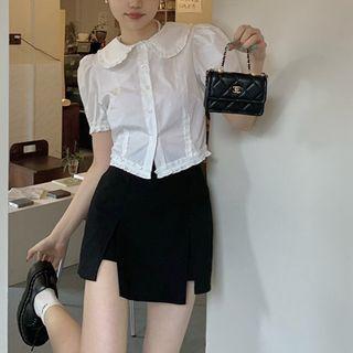 Short-sleeve Frill Trim Blouse / Mini Skirt