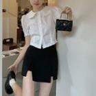 Short-sleeve Frill Trim Blouse / Mini Skirt