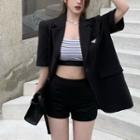 Elbow-sleeve Blazer / Shorts / Striped Tank Top
