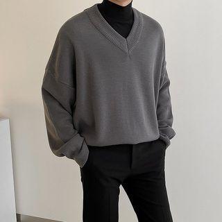 V-neck Colored Oversized Knit Top