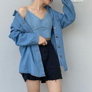 Set: Denim Shirt + Cropped Camisole Top