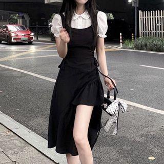 Short-sleeve Blouse / Irregular Overall Dress / Set