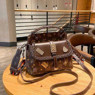 Lettering Panel Flap Crossbody Bag Coffee - One Size