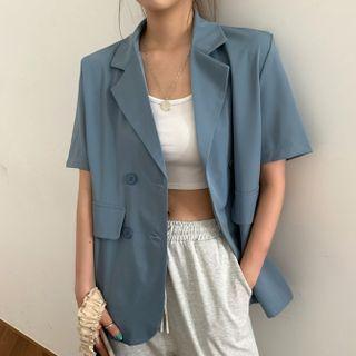 Short-sleeve Double-breasted Plain Blazer