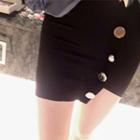 Button-detail Mini Pencil Skirt