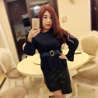 Buttoned Back Long-sleeve Top With Belt
