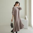 Godet-hem Fleece-lined Long Pullover Dress