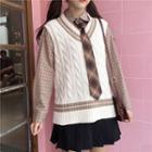 Cable-knit Sweater Vest/ Shirt With Plaid Tie