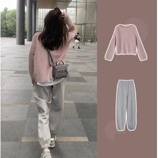 Set Of 2: Round-neck Sweater + Harem Pants