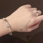 Faux Pearl Star Alloy Ring Bracelet 1pc - Silver - One Size