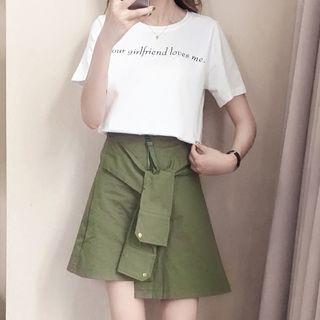 Set: Short-sleeve T-shirt + Lace-up Skirt