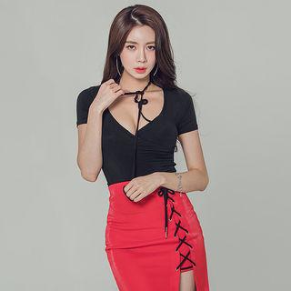 Choker Plunge-neck Slim-fit Top