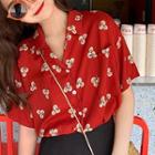 Leaf Print Short-sleeve Shirt Red - One Size