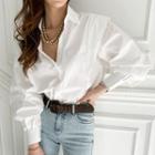 Collared Plain Shirt White - One Size