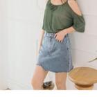 Asymmetric Panel Denim Mini Skirt