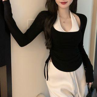Long-sleeve Drawstring T-shirt / Halter Top