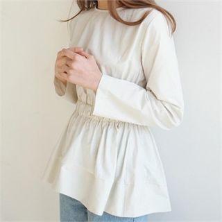 Smocked-waist Zip-back Top