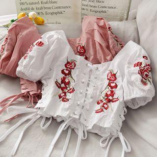 Embroidered Lace-up Corset Top