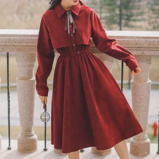 Mock Two-piece Midi A-line Shirtdress