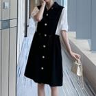 Short-sleeve A-line Shirt Dress Khaki - L