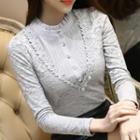 Mock Neck Frilled Lace Panel Top