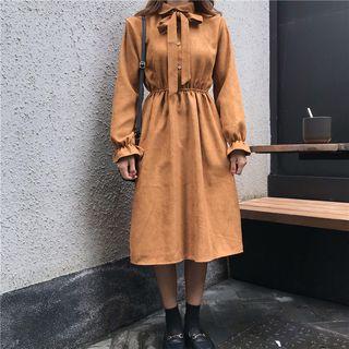 Lantern-sleeve Tie-neck A-line Dress