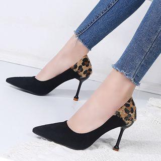 Leopard Print Panel Pointed Stilettos