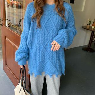 Long-sleeve Ripped Cable Knit Sweater