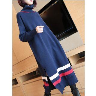 Long-sleeve High Neck Knit Midi Dress