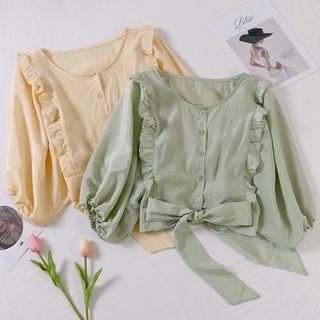Bow Ruffled Cropped Blouse