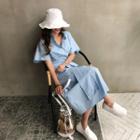 Dolman-sleeve Tie-waist Maxi Shirtdress