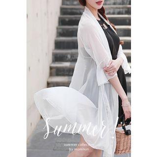 Frill-sleeve Sheer Robe Cardigan