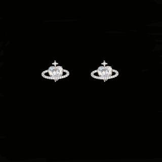 Heart Planet Rhinestone Alloy Earring 1 Pair - Silver - One Size