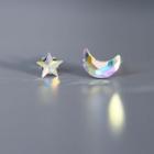 Non-matching 925 Sterling Silver Faux Crystal Moon & Star Earring