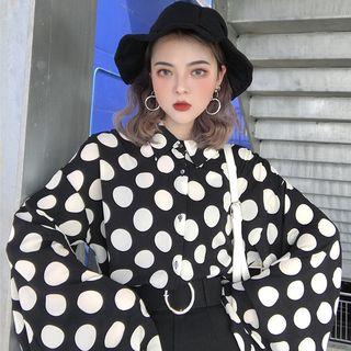 Elbow-sleeve Batwing Polka Dot Top As Shown In Figure - One Size