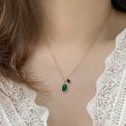 Agate Pendant Stainless Steel Necklace Gold & Green - One Size