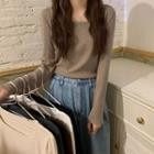 Long Sleeve Square Neck Plain Knit Top