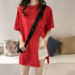 Elbow-sleeve Splited T-shirt