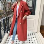 Peaked-lapel Linen Chesterfield Coat Red - One Size
