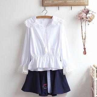 Lace Trim Blouse / A-line Skirt / Set