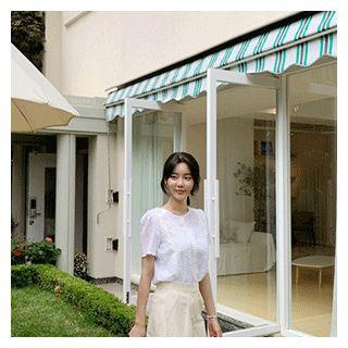 Lace-trim Textured Top White - One Size