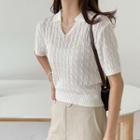 Open-placket Cable Knit Polo Shirt