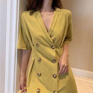 Double-breasted V-neck Blazer Dress
