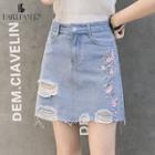 Mini Embroidered Denim A-line Skirt