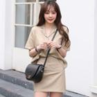 Set: Notched-collar Linen Blend Shirt + Mini Skirt