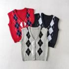 Argyle Print Crop Knit Vest
